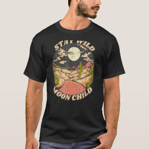 T-shirt Vintage Retro Restez Wild Moon Enfant Boho Paix Hi