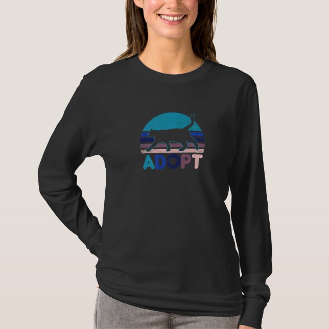 T-shirt Vintage Retro Sunset Adopter Cat Adoption (Devant)