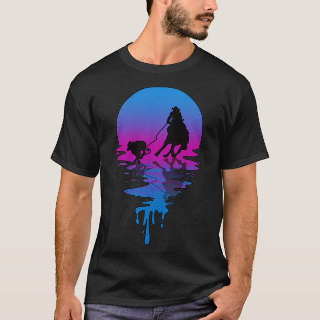 T-shirt Vintage Retro Sunset Calf Roper (Devant)