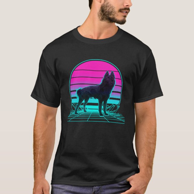 T-shirt Vintage Retro Sunset Schipperke (Devant)