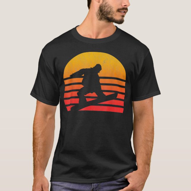 T-shirt Vintage Retro Sunset Snowboard (Devant)
