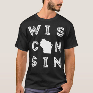 T-shirt Vintage Retro Wisconsin Accueil État Midwest Up No