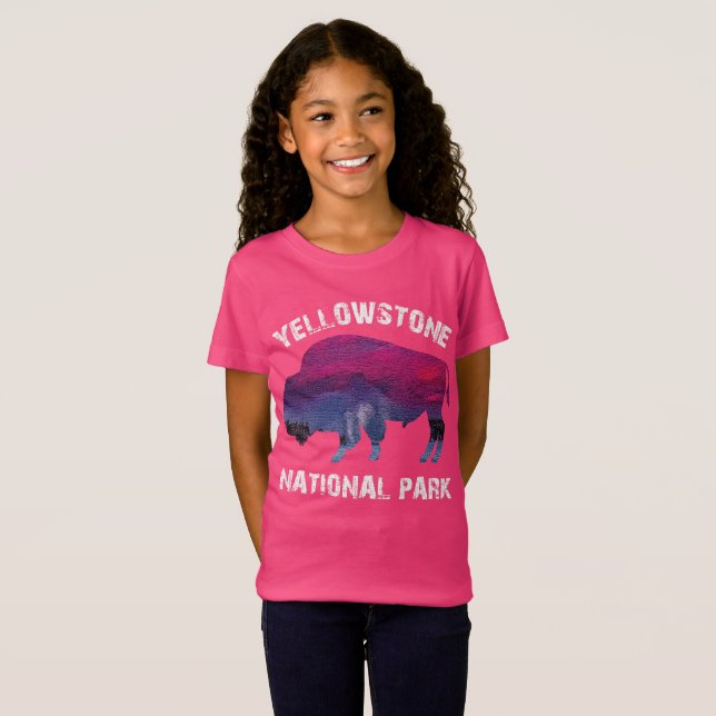 T-Shirt Vintage Retro Yellowstone National Park Bison (Devant entier)