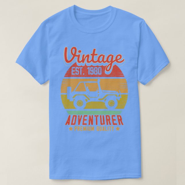 T-shirt Vintage RetroAdventurer Est 1980 Cadeau d'annivers (Design devant)