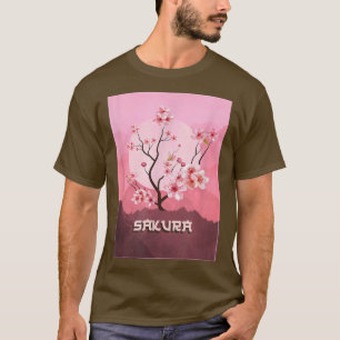 T-shirt Vintage Sakura Cherry Blossom Moon Japonais Graphi