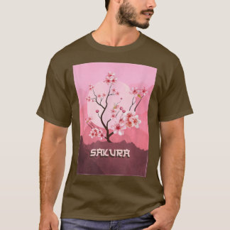 T-shirt Vintage Sakura Cherry Blossom Moon Japonais Graphi