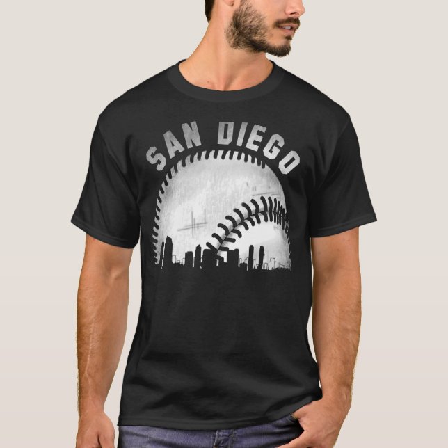 T-shirt Vintage San Diego Skyline City Baseball (Devant)