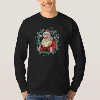T-shirt Vintage Santa Claus with Wreath Beautiful Xmas Hol