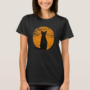 T-shirt Vintage Scary Halloween Black Cat Costume Rétro Mo
