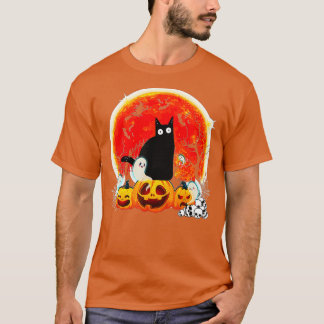 T-shirt Vintage Scary Halloween Costume Chat Noir Sorcière