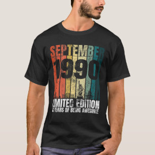 T-shirt Vintage Septembre 1990 Graphique Anniversaire 31 A