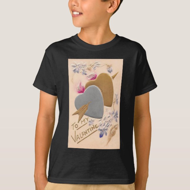 T-shirt Vintage Silver & Gold Hearts Valentine Postcard (Devant)