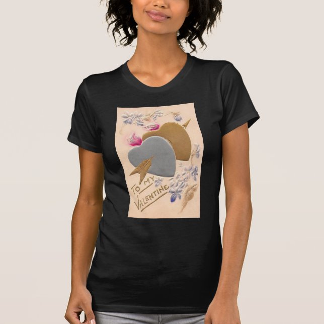 T-shirt Vintage Silver & Gold Hearts Valentine Postcard (Devant)
