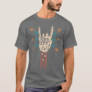 T-shirt Vintage Skeleton Guitare Rock mains et Roll Music