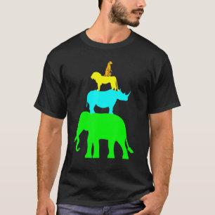 T-shirt Vintage Stacked Wild Animals Colorful Retro Colors