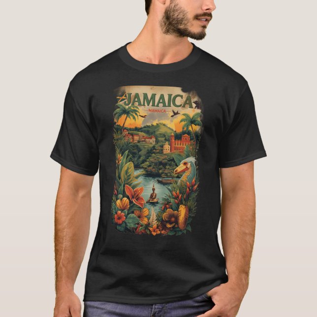 T-shirt Vintage Style Jamaica Travel Illustration (Devant)