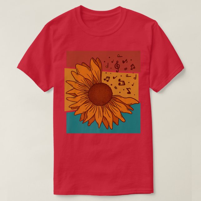 T-shirt Vintage Sunflower Music Notes  (Design devant)