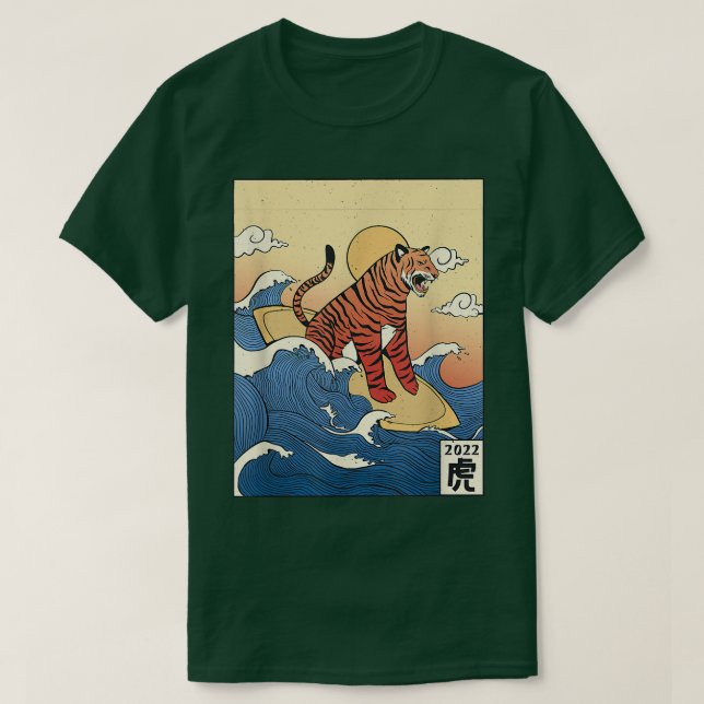 T-shirt vintage Tiger Kanagawa Great Wave Japan (Design devant)