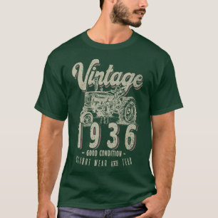 T-shirt Vintage Tracteur Farmer Anniversaire Né En 1936 & 