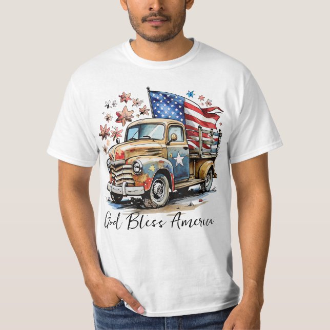 T-shirt Vintage Truck drapeau américain Juillet 4 (Devant)