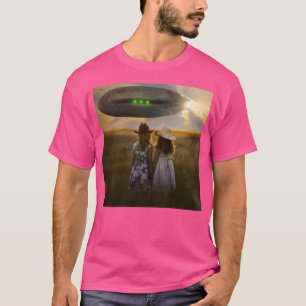 T-shirt Vintage Ufo Sur Terre Des Filles Qui Regardent Ufo