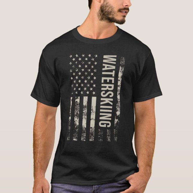 T-shirt Vintage US American Flag Waterskiing (Devant)