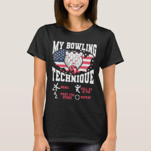 T-shirt Vintage Us Drapeau Ma Technique De Bowling Bowler