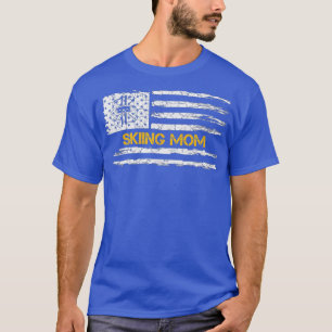 T-shirt Vintage USA American Flag Proud Skiing Maman Skier