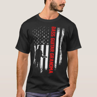 T-shirt Vintage Usa Flag Bass Guitar Grandma Guitarist Sil
