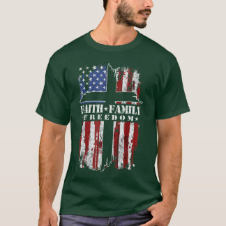 T-shirt Vintage USA Flag Faith Family Freedom Patriotic Ch