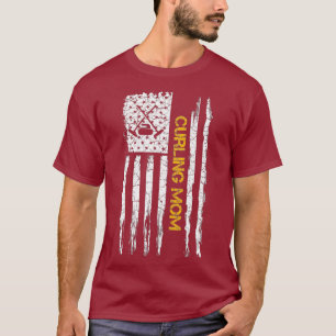 T-shirt Vintage USA Flag Fier Curling Maman Curler Funny