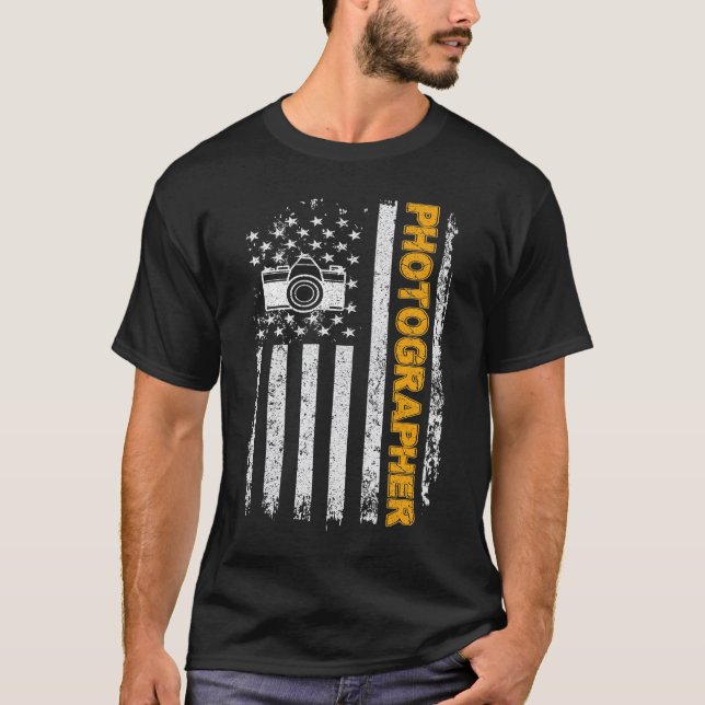 T-shirt Vintage USA Photographer American Flag Photography (Devant)