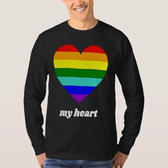 T-shirt Vintage Valentine Rainbow My Heart (Devant)