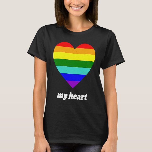 T-shirt Vintage Valentine Rainbow My Heart (Devant)
