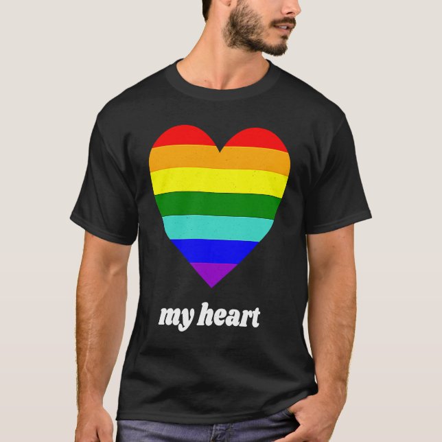 T-shirt Vintage Valentine Rainbow My Heart (Devant)