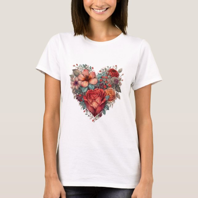 T-shirt Vintage Valentines Jour Coeur et Fleurs (Devant)