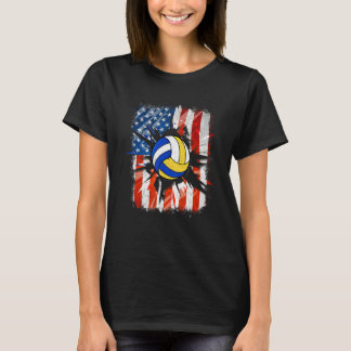 T-shirt Vintage Volley-ball 4 juillet États-Unis Drapeau a