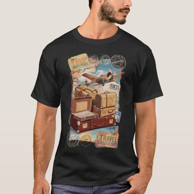 T-shirt Vintage Voyage Avion (Devant)