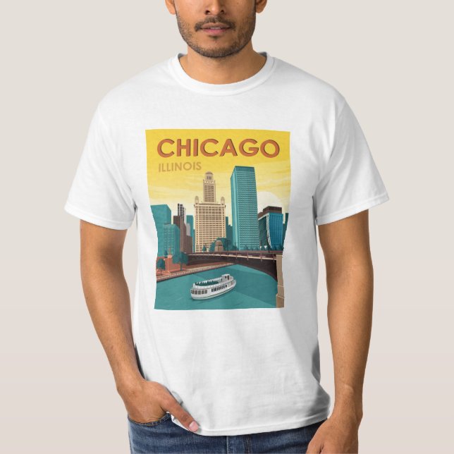 T-shirt Vintage voyage Skyline de Chicago River (Devant)