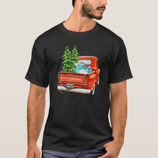 T-shirt Vintage Wagon Noël Classique Camion Rouge Voiture 