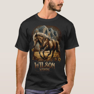T-shirt Vintage Wilson Wyoming Mountains Horse Western Tan