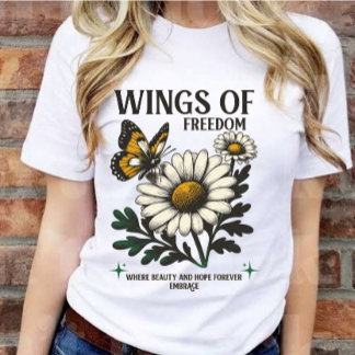 T-shirt Vintage Wings of Freedom Butterfly Daisy flower 