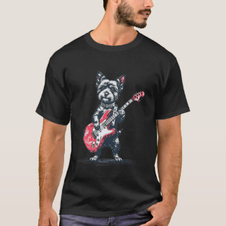 T-shirt Vintage Yorkshire Terrier Dog Playing Guitar Funny