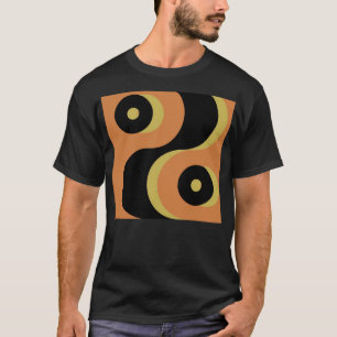 T-shirt Vintages Abstraits Carrés Wavy Noir et Jaune