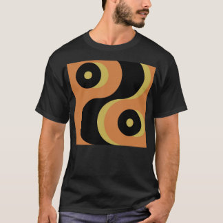 T-shirt Vintages Abstraits Carrés Wavy Noir et Jaune