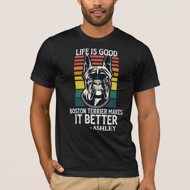 T-shirt Vinteage Boston Terrier Retro Style Chien (Devant)
