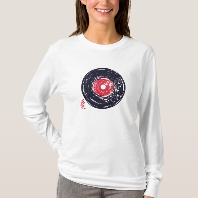 T-shirt Vinyl Record Retro Grunge Avec Les Blossoms Sakura (Devant)