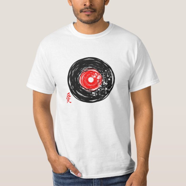 T-shirt Vinyl Record Retro Grunge Avec Les Blossoms Sakura (Devant)