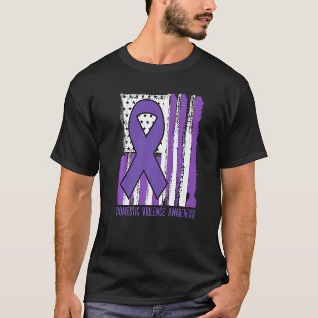 T-shirt Violence familiale Sensibilisation ruban du drapea (Devant)