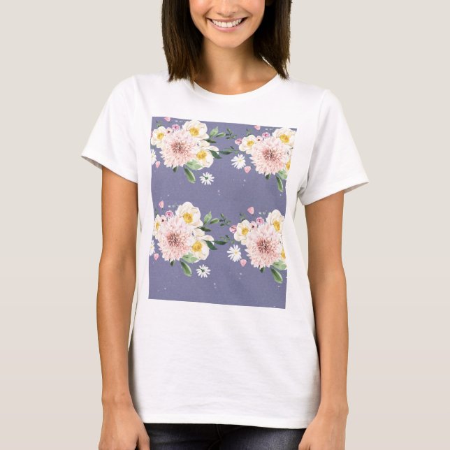 T-shirt Violet avec fleurs blanches (Devant)